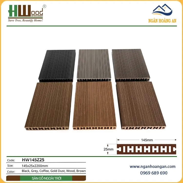 Sàn Sân Vườn Gỗ Nhựa Ngoài Trời Hwood HW145Z25 Wood